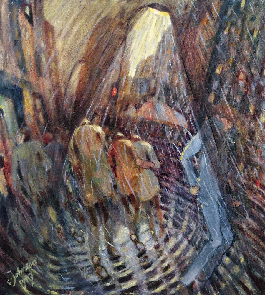 Hail on Sixth Avenue, New York City, 1987 (oil on canvas)  à Charlotte  Johnson Wahl