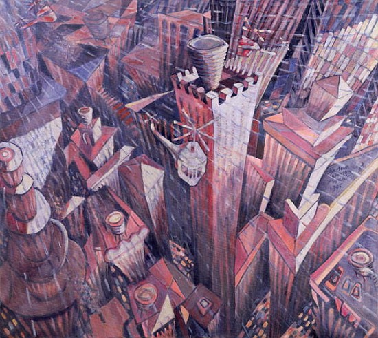 Downtown Manhattan Hailstorm, 1995 (oil on canvas)  à Charlotte  Johnson Wahl