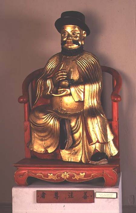 Marco Polo, Gilded Wooden Sculpture à Chinese
