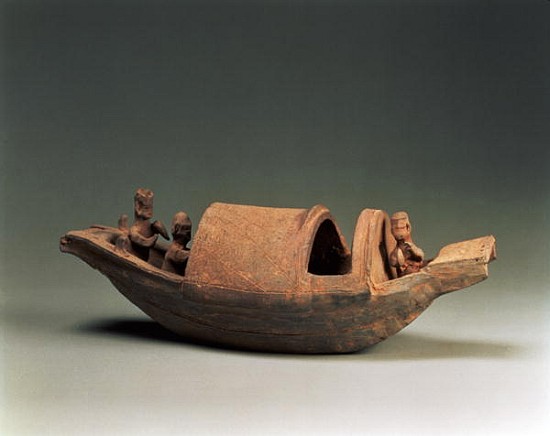 Boat and crew, tomb artefact, Eastern Han Dynasty, 25-220 AD (earthenware) à Ecole chinoise