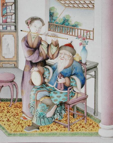 Detail from an imperial Canton panel, Qianlong period à Ecole chinoise