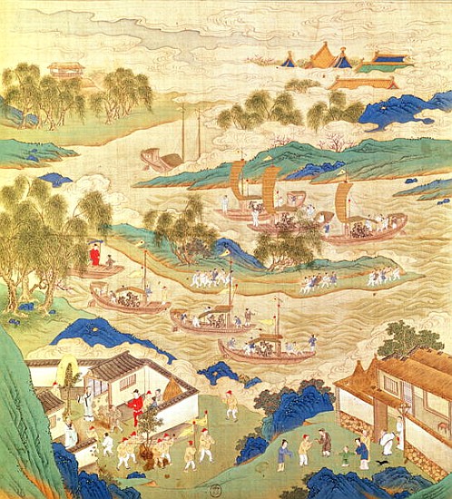 Emperor Hui Tsung (r.1100-26) transporting pierced stones and strange shaped trees, from a History o à Ecole chinoise