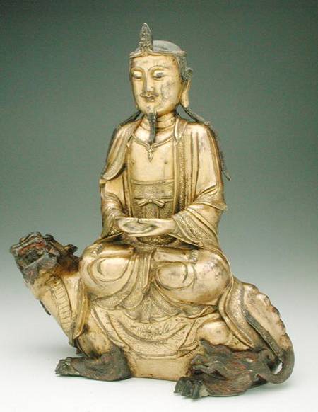 Figure of a Bodhisattva seated on a kylin, Yuan or early Ming dynasty à Ecole chinoise