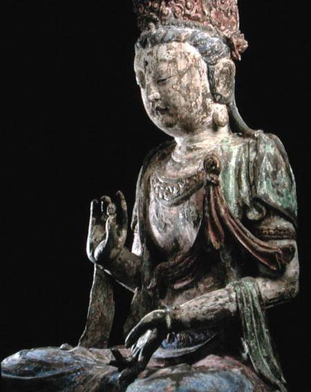 Large seated bodhisattva with hands raised à Ecole chinoise