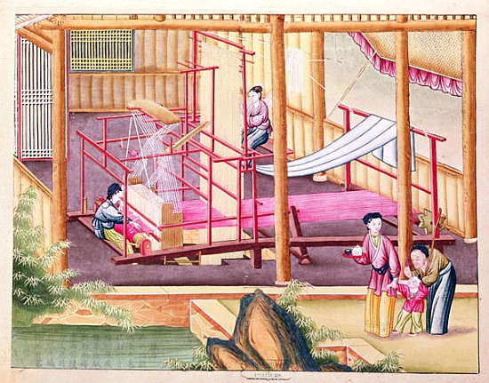 Ms 202 fol.10 Weaving, from a book on the silk industry à Ecole chinoise