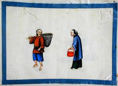 Noblewoman and a peasant fisherman à Ecole chinoise
