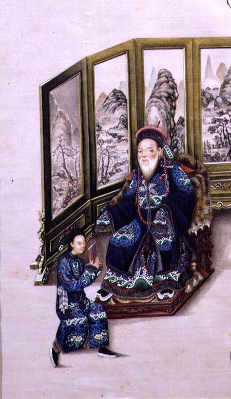 Old Man Seated with a Servant Reading à Ecole chinoise
