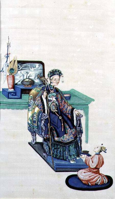 Old Woman Seated with a Kneeling Servant à Ecole chinoise