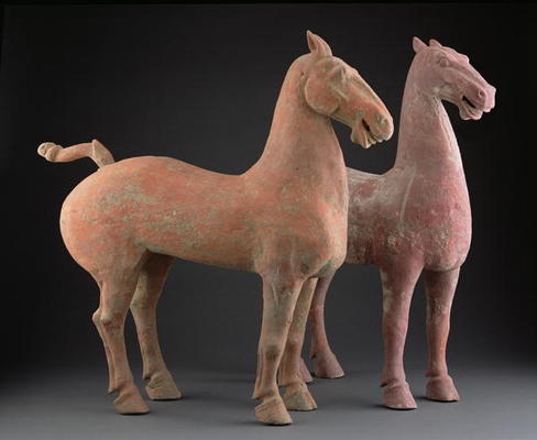 Pair of horses, Han Dynasty (206 BC-220 AD) (earthenware) à Ecole chinoise