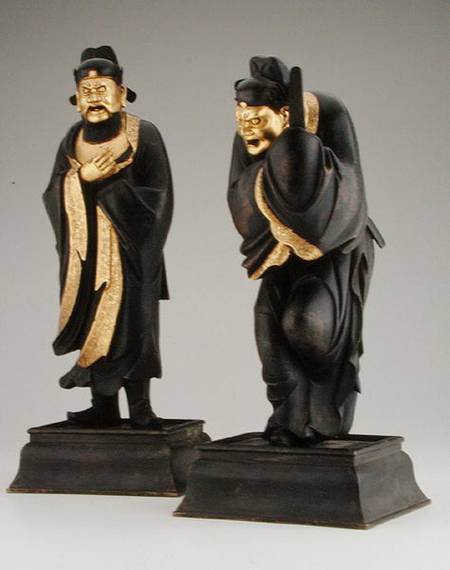 Pair of Taoist officials, Yuan or early Ming dynasty rcel à Ecole chinoise
