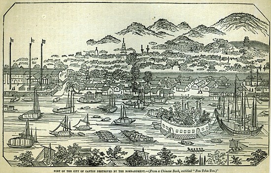 Port of the City of Canton, destroyed the bombardment, Chinese illustration printed in ''The Illustr à Ecole chinoise