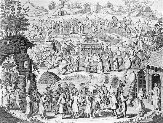 Procession of a bride going home to her husband; engraved by N. Parr (b/w photo);  à Ecole chinoise