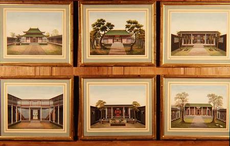 Set of Six Chinese Pavilions and Courtyard Scenes à Ecole chinoise