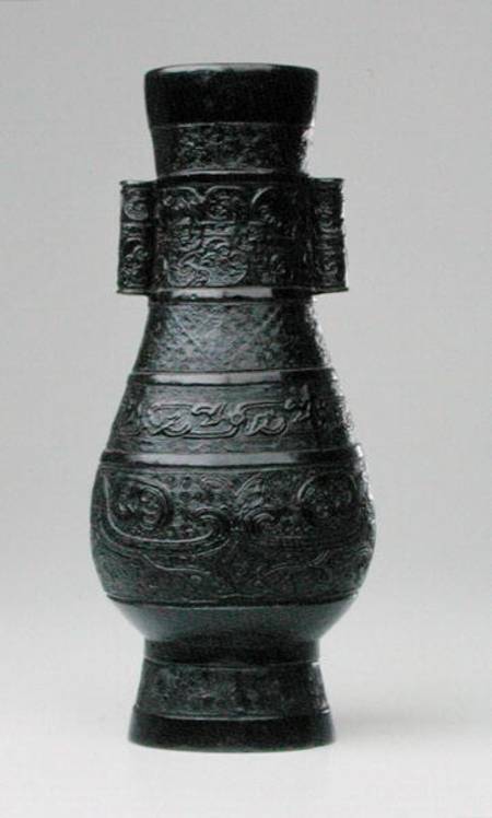'Hu' vase, decorated with diaper design and tubular handles à Ecole chinoise
