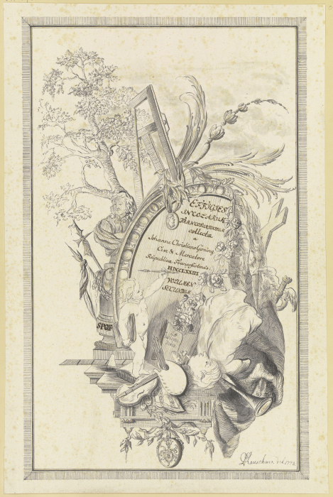 Entwurf zu einem Titelblatt für Johann Christian Gernings Sammlung von Frankfurter Porträts à Christian Benjamin Rauschner