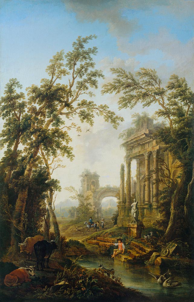 Ideallandschaft mit antiken Ruinen à Christian Georg Schütz l'Ancien