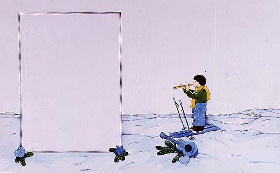 Boy on Skis Playing Carols  à Christian  Kaempf