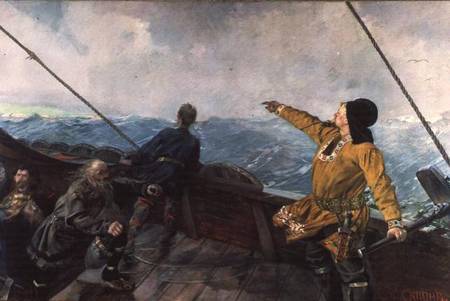 Leif Eriksson (10th century) sights land in America à Christian Krohg