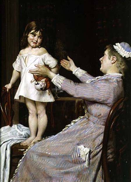 Little Girl with a Doll and Her Nurse à Christian Pram Henningsen