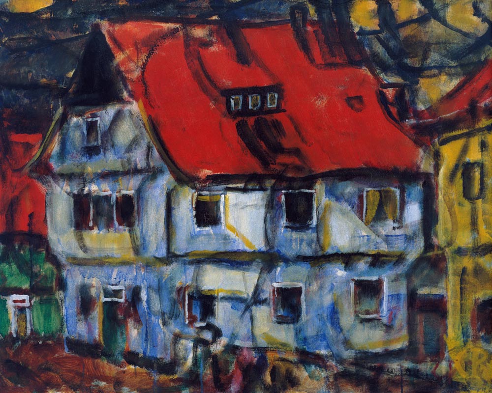 Maison bleue avec le toit rouge. à Christian Rohlfs