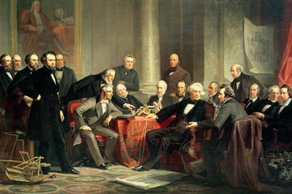 Men of Progress: group portrait of the great American inventors of the Victorian Age, 1862 (oil on c à Christian Schussele