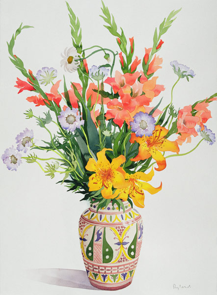 Orange and Blue Flowers in a Moroccan Vase (w/c)  à Christopher  Ryland