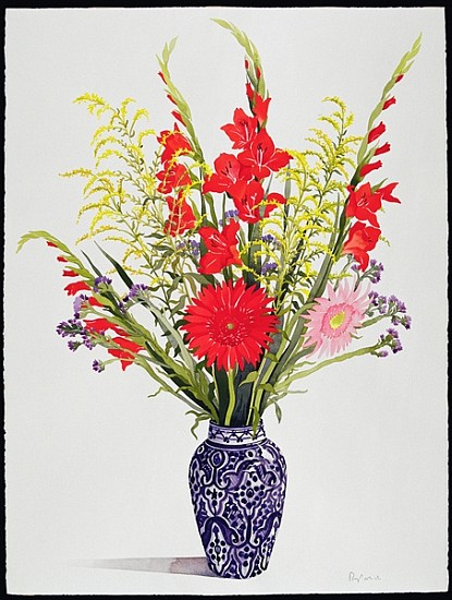 Tiger Lilies, Gladioli and Scabious in a Blue Moroccan Vase (w/c)  à Christopher  Ryland