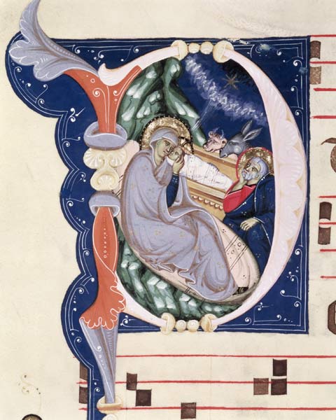 Ms 561 f.31v Historiated initial 'D' depicting the Nativity, from a gradual from the Monastery of Sa à giovanni Cimabue