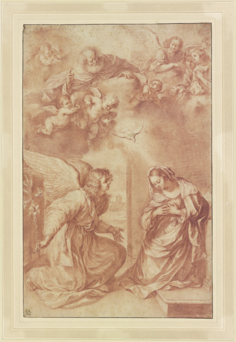 Mariä Verkündigung, oben Gottvater von Engeln umgeben à Ciro Ferri