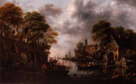 River Scene with Boats and Figures à Claes Molenaer