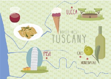 Map of Lucca and Pisa, Tuscany, Italy