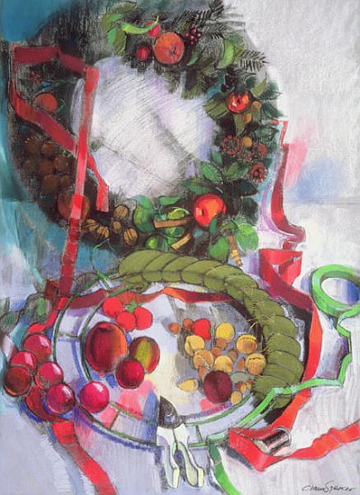 Making of Christmas Garlands (pastel on paper)  à Claire  Spencer