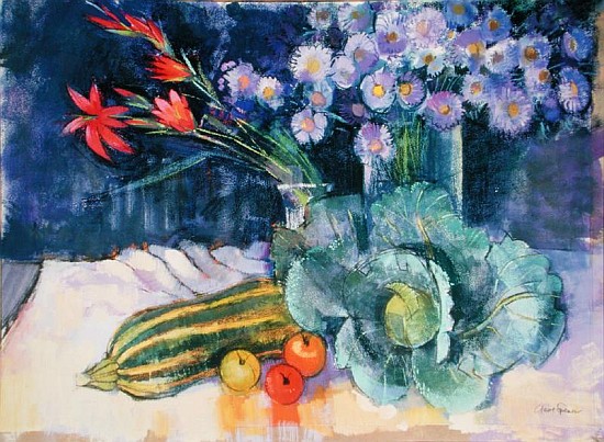 Still Life with Fruit and Flowers (mixed media)  à Claire  Spencer