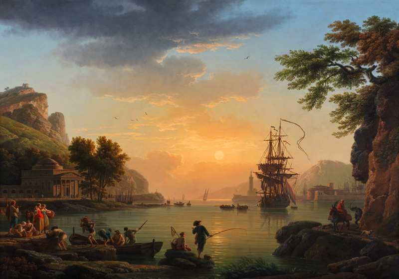 A Landscape at Sunset with Fishermen returning with their Catch à Claude Joseph Vernet