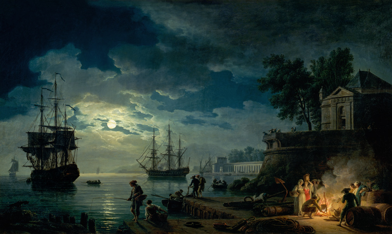 Nuit : un port sous la lumière de la lune à Claude Joseph Vernet
