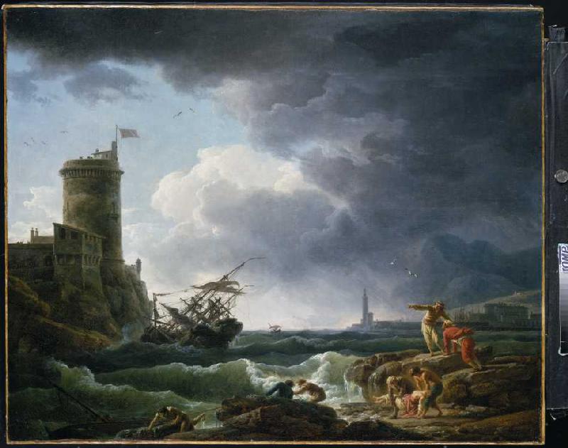 Schiffbruch im Sturm vor einer Festung à Claude Joseph Vernet