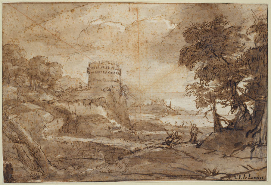 Landscape with a Round Tower and Bay à Claude Lorrain