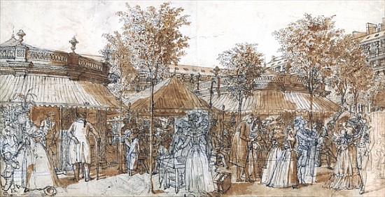 The Palais Royal Garden Walk in 1787 (pen & brown ink on paper) à Claude Louis Desrais