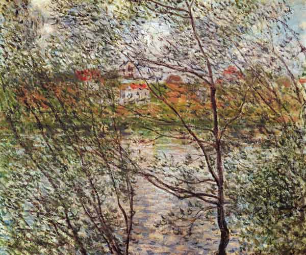 Vue par des branches de printemps à Claude Monet