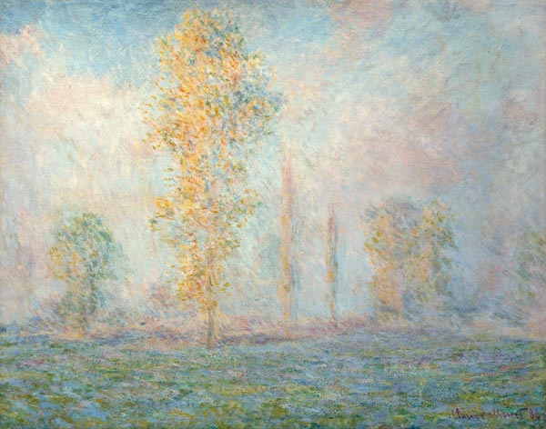 Paysage d'arbres à Giverny dans la lumière de matin à Claude Monet