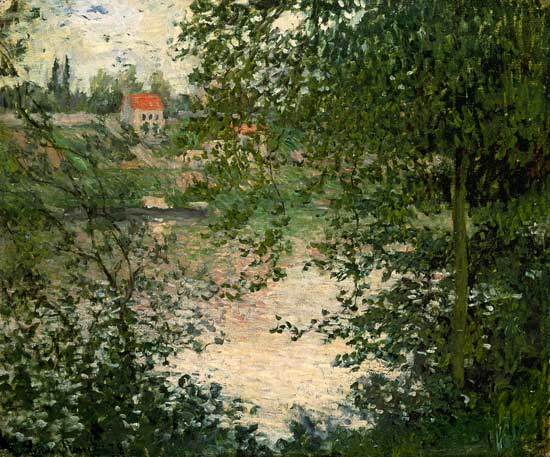 vue au travers des arbres sur le Ile de la Grande Jatte à Claude Monet