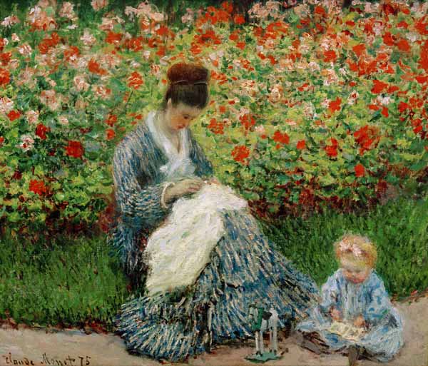 Camille Monet et un enfant au jardin à Claude Monet
