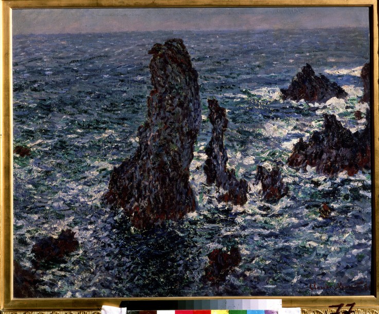 The rocks in Belle-Ile (Pyramides de Port-Coton, Mer sauvage) à Claude Monet