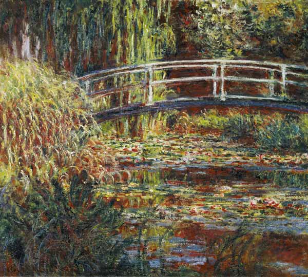 Étang de rose de mer et pont japonais (harmonie rose) à Claude Monet