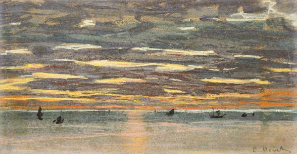 Sunset Over the Sea, 19th century (pastel & gouache on paper) à Claude Monet