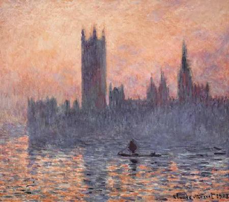 Le parlement à Londres avec un coucher de soleil