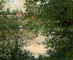 vue au travers des arbres sur le Ile de la Grande Jatte