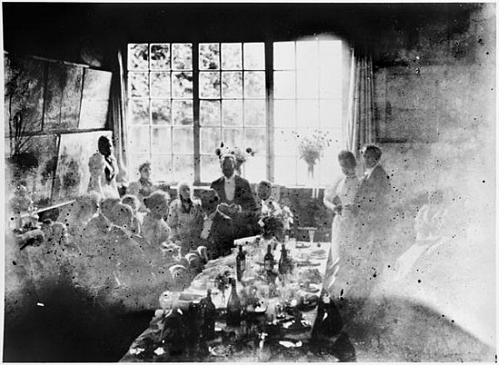 Wedding meal of Suzanne Hoschede and Theodore Earl Butler, 20 July 1892 (b/w print) à Claude Monet