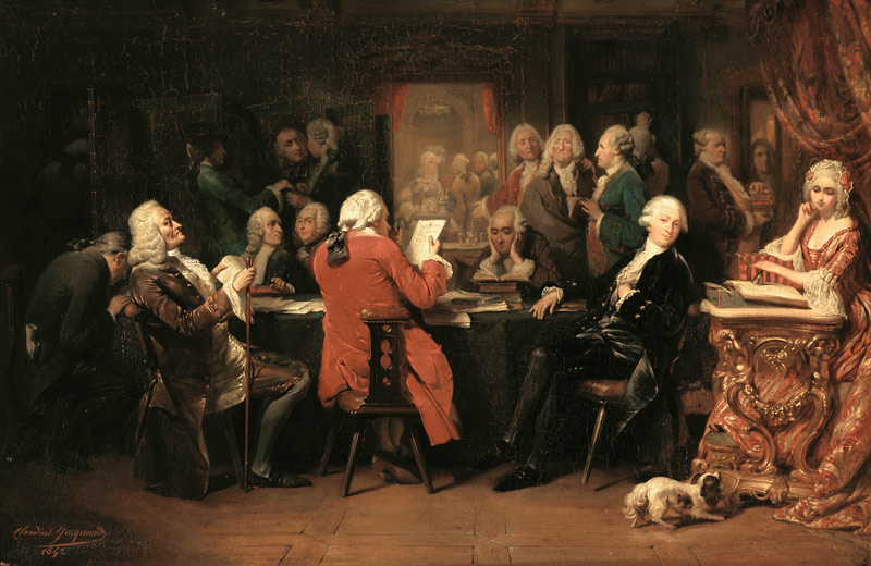 Voltaire im Lesezimmer des Café Procope. à Claudius Jacquand