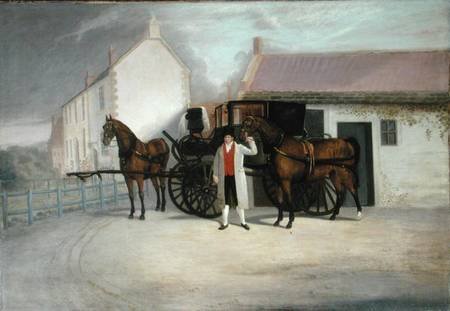 A Groom Holding a Carriage Team à Clifton Tomson